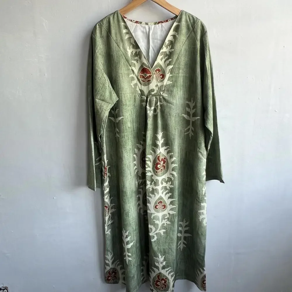 Unbranded Women's Size  XL 2XL XXL Pale Green Bohemian Maxi Dress Long Sleeve - Picture 8 of 9